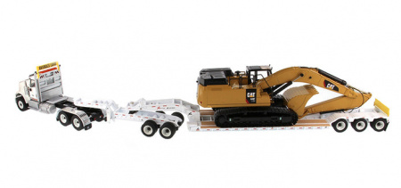 International HX520 Tandem тягач + XL 120 HDG трейлер outriggers с Cat349F L XE гидравлическим экска